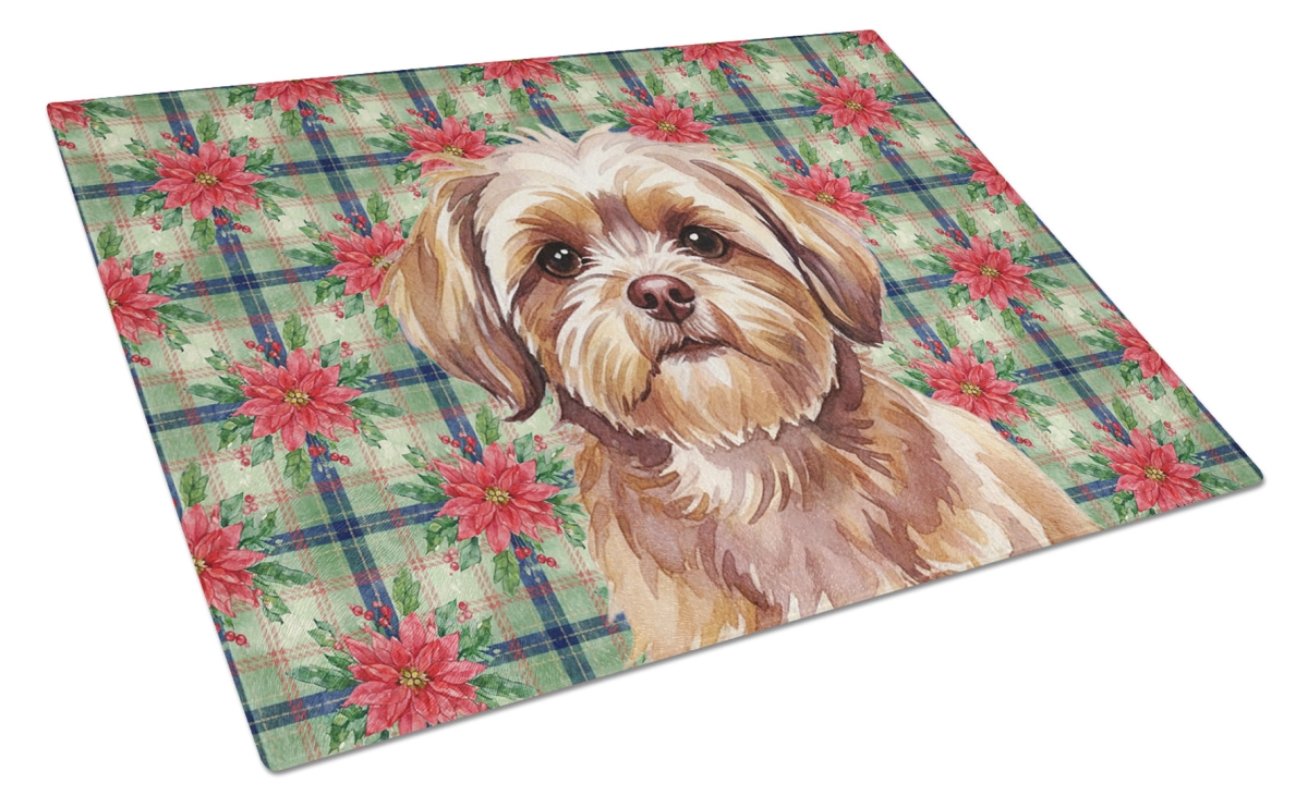 Picture of Carolines Treasures WDK8819LCB Unisex Adult Liver Shih Tzu Christmas Poinsettias Glass Cutting Board - 15 x 12 in.