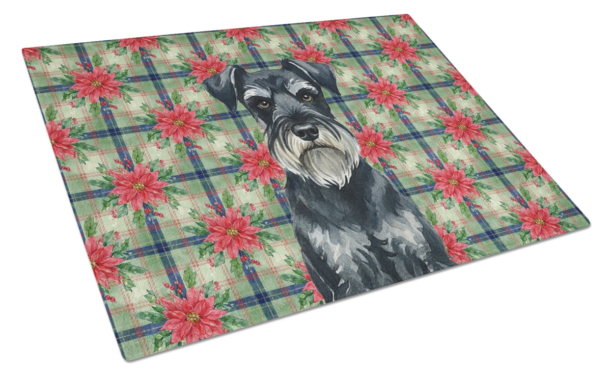 Picture of Carolines Treasures WDK8832LCB Unisex Adult Standard Schnauzer Christmas Poinsettias Glass Cutting Board - 15 x 12 in.