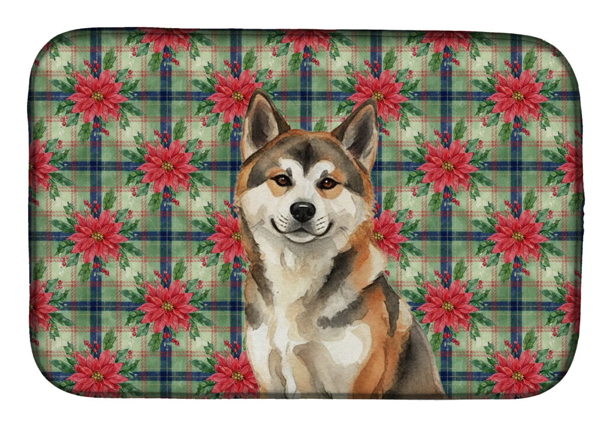 Picture of Carolines Treasures WDK8471DDM Unisex Adult Sesame Akita Christmas Poinsettias Dish Drying Mat - 21 x 14 in.