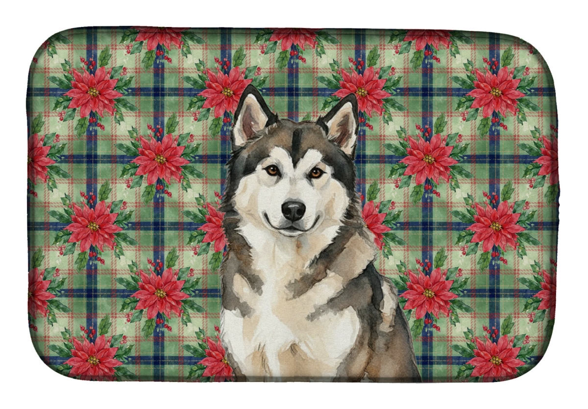 Picture of Carolines Treasures WDK8476DDM Unisex Adult Sable & White Alaskan Malamute Christmas Poinsettias Dish Drying Mat - 21 x 14 in.