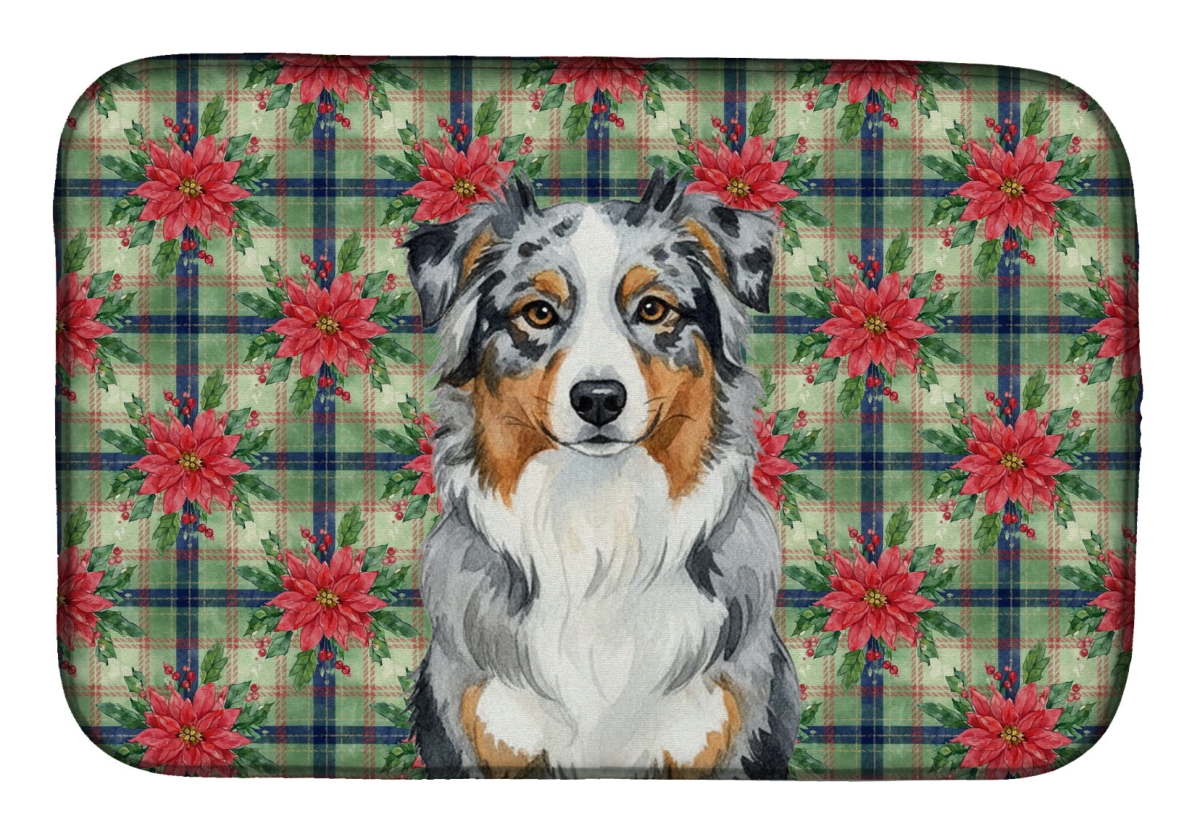 Picture of Carolines Treasures WDK8490DDM Unisex Adult Blue Merle Australian Shepherd Christmas Poinsettias Dish Drying Mat - 21 x 14 in.