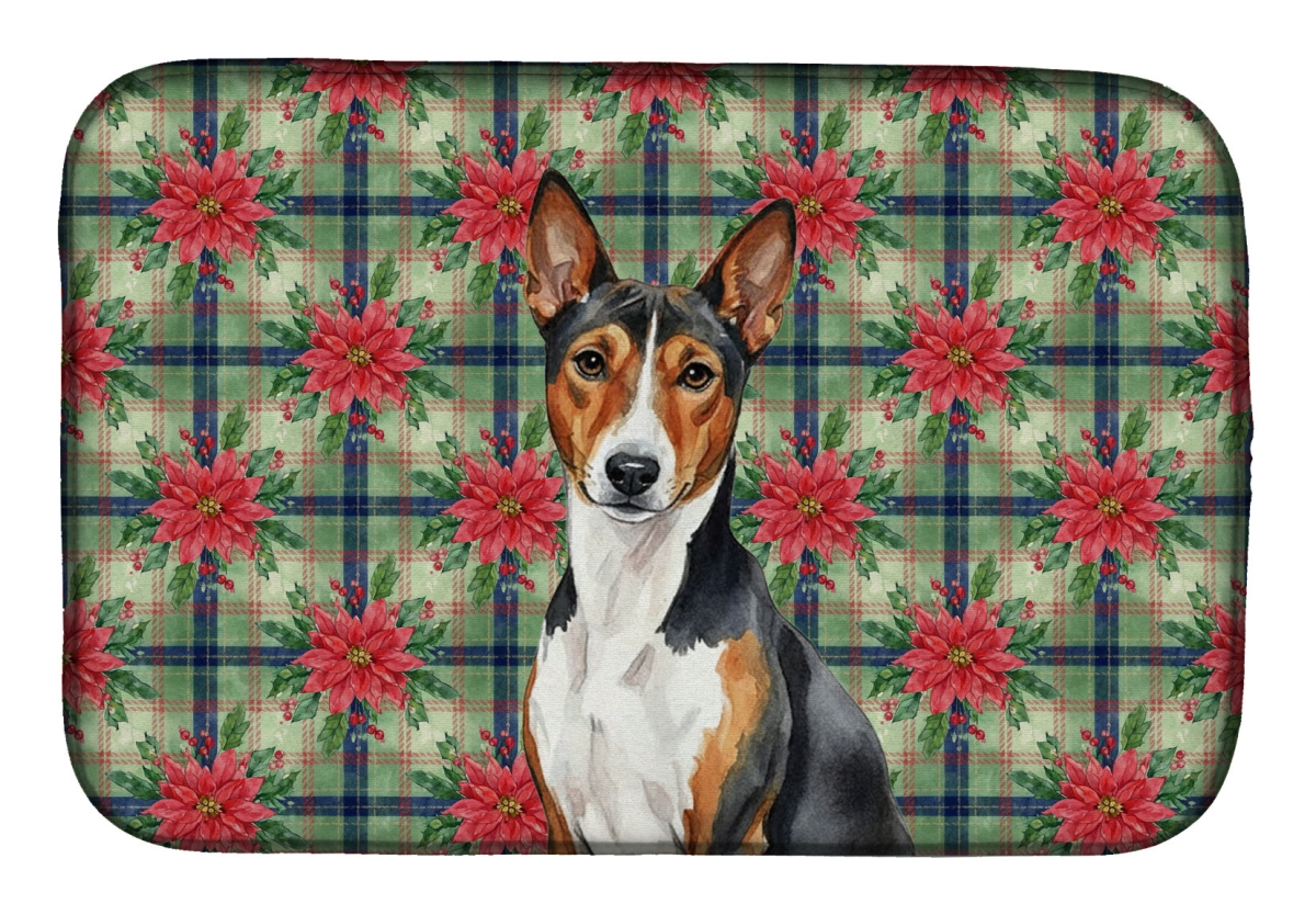 Picture of Carolines Treasures WDK8495DDM Unisex Adult Tricolor & White Basenji Christmas Poinsettias Dish Drying Mat - 21 x 14 in.