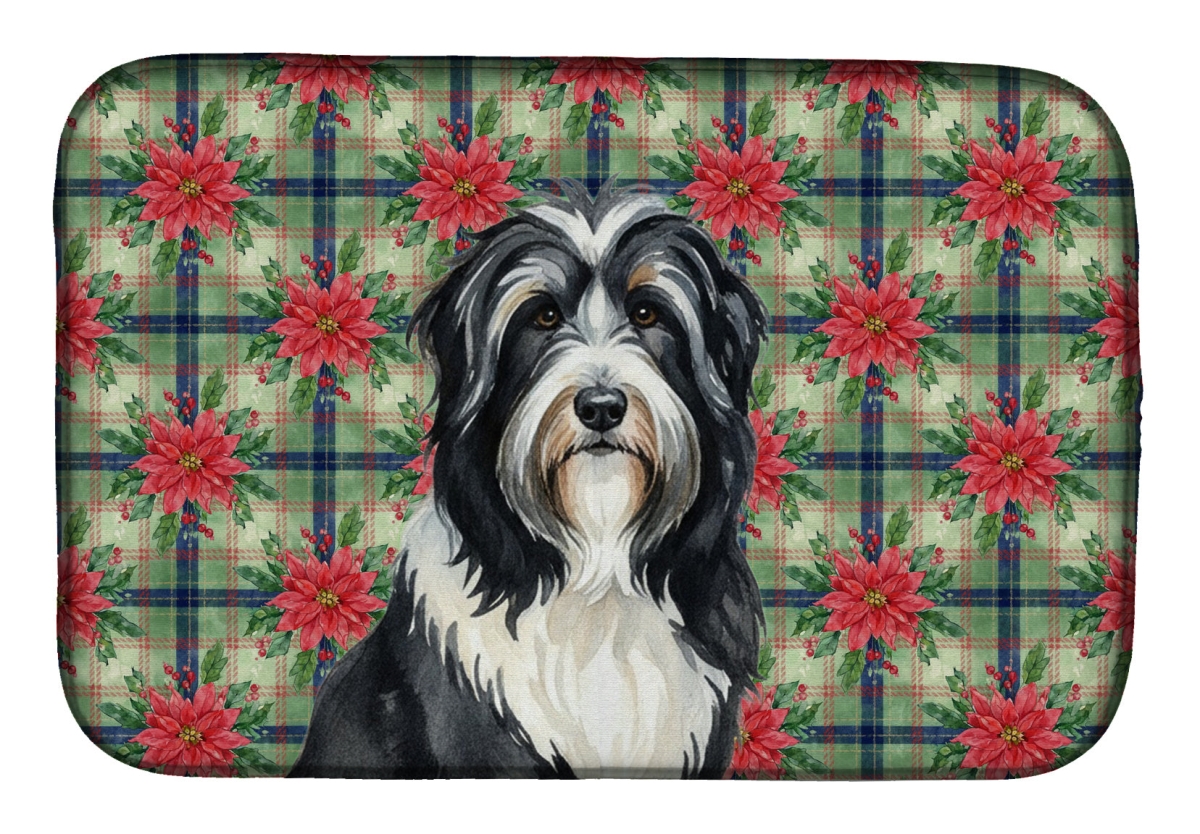 Picture of Carolines Treasures WDK8501DDM Unisex Adult Black Bearded Collie Christmas Poinsettias Dish Drying Mat - 21 x 14 in.
