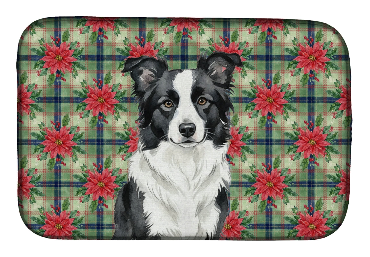 Picture of Carolines Treasures WDK8523DDM Unisex Adult Border Collie Christmas Poinsettias Dish Drying Mat - 21 x 14 in.