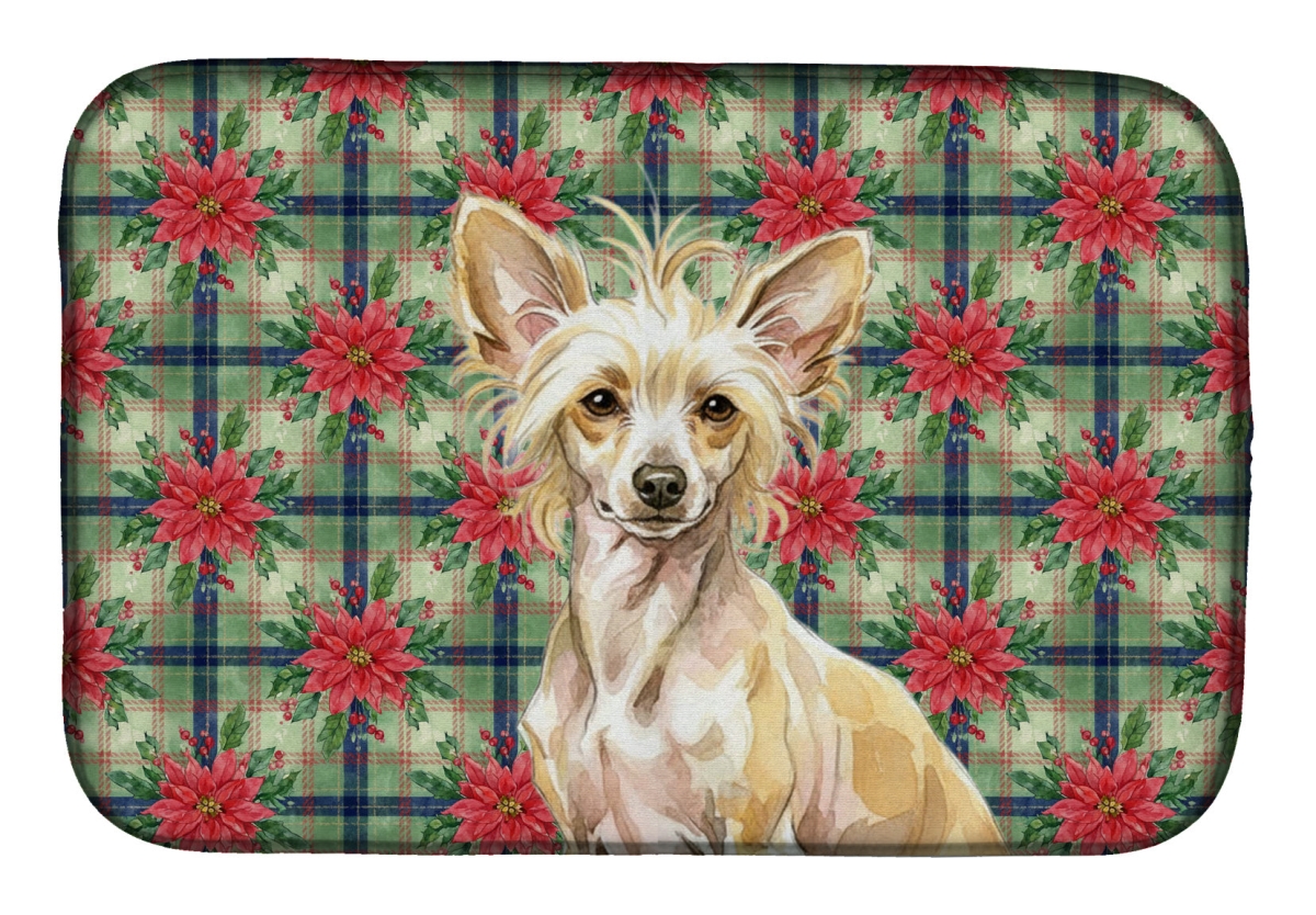 Picture of Carolines Treasures WDK8575DDM Unisex Adult Hairless Palomino Chinese Crested Christmas Poinsettias Dish Drying Mat - 21 x 14 in.