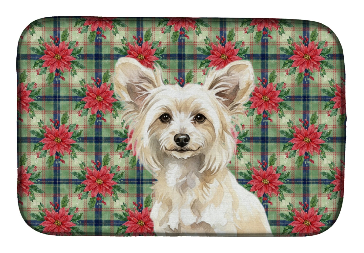 Picture of Carolines Treasures WDK8576DDM Unisex Adult Powderpuff Chinese Crested Christmas Poinsettias Dish Drying Mat - 21 x 14 in.