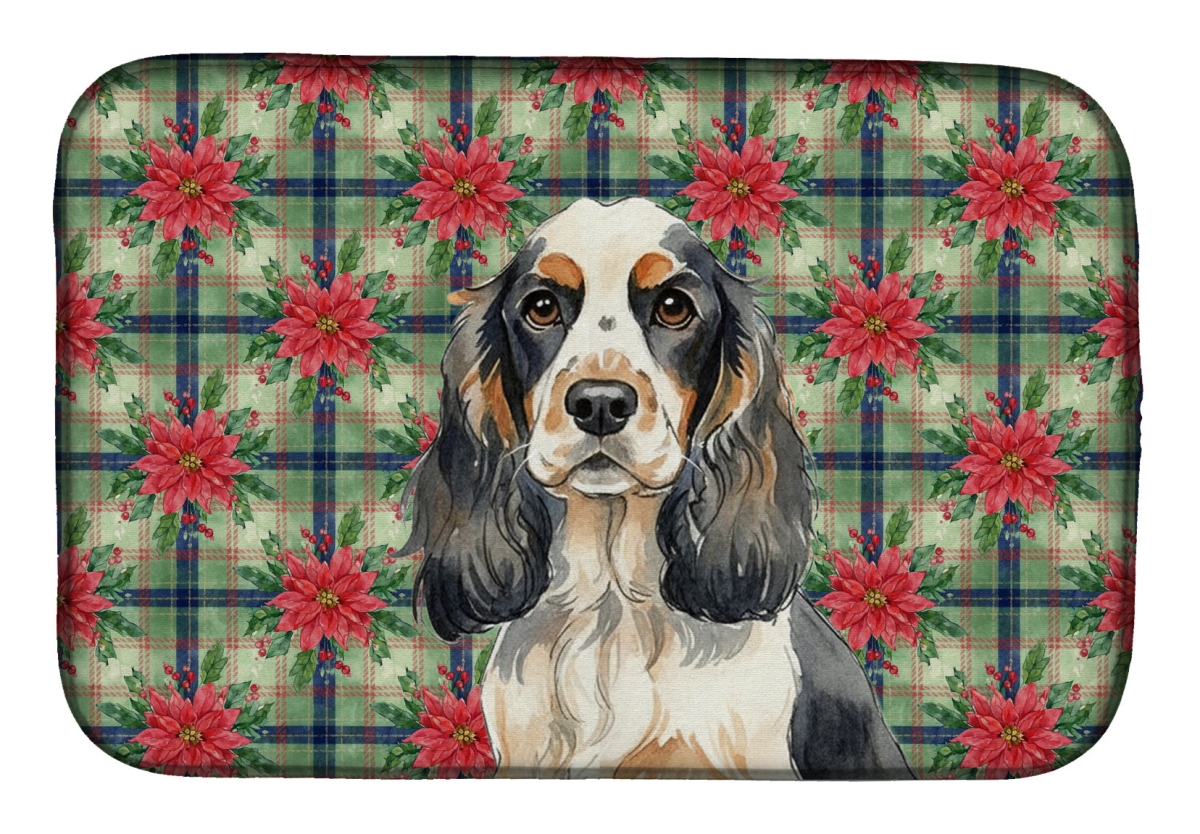 Picture of Carolines Treasures WDK8584DDM Unisex Adult Parti Cocker Spaniel Christmas Poinsettias Dish Drying Mat - 21 x 14 in.