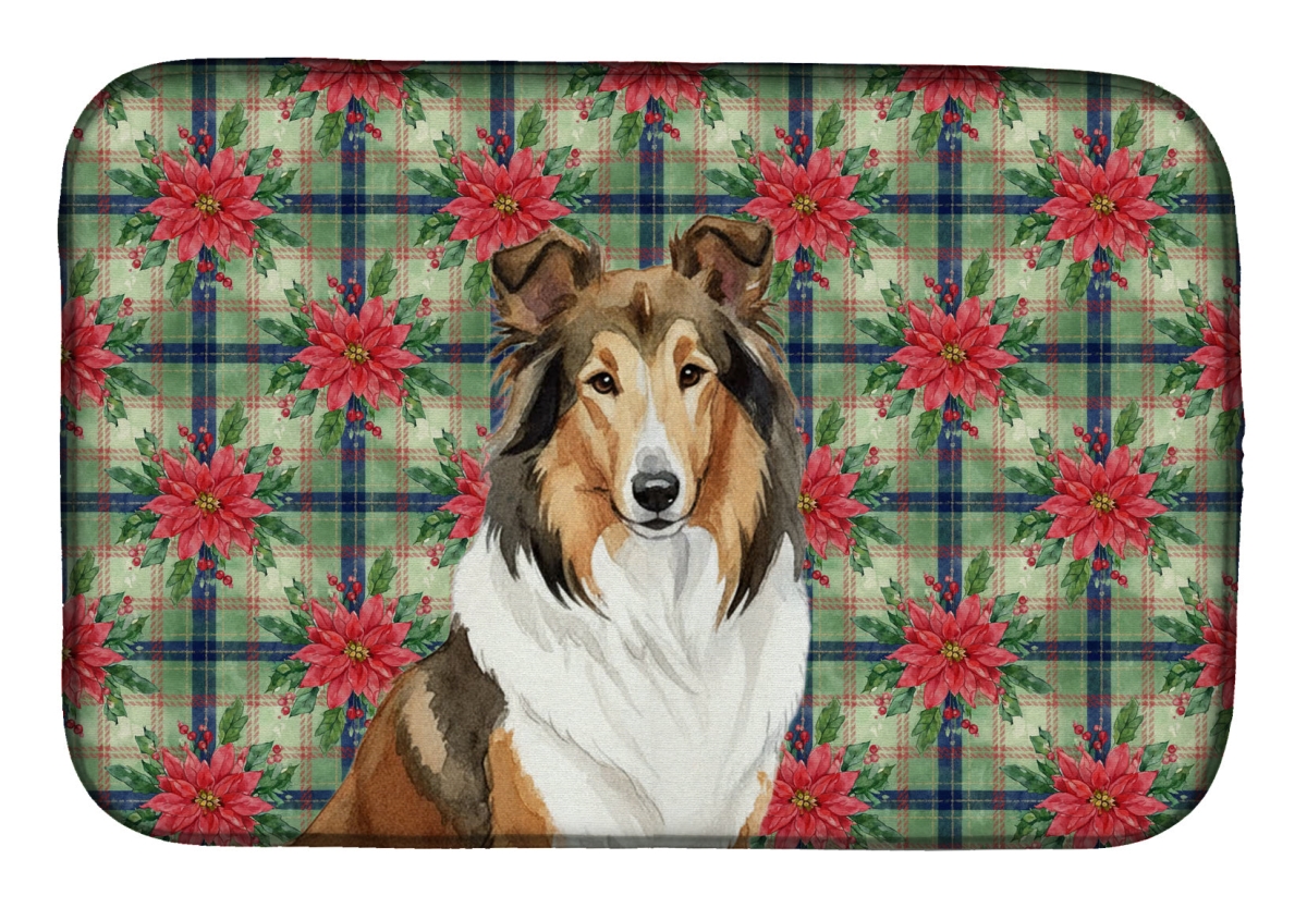 Picture of Carolines Treasures WDK8586DDM Unisex Adult Sable Collie Christmas Poinsettias Dish Drying Mat - 21 x 14 in.
