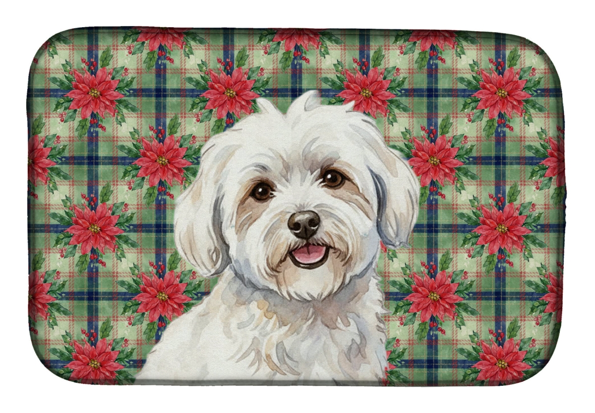 Picture of Carolines Treasures WDK8589DDM Unisex Adult Coton De Tulear Christmas Poinsettias Dish Drying Mat - 21 x 14 in.