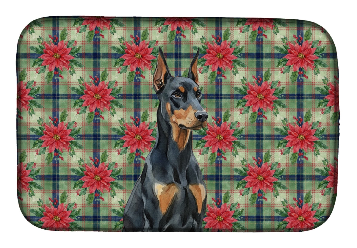 Picture of Carolines Treasures WDK8607DDM Unisex Adult Doberman Pinscher Christmas Poinsettias Dish Drying Mat - 21 x 14 in.