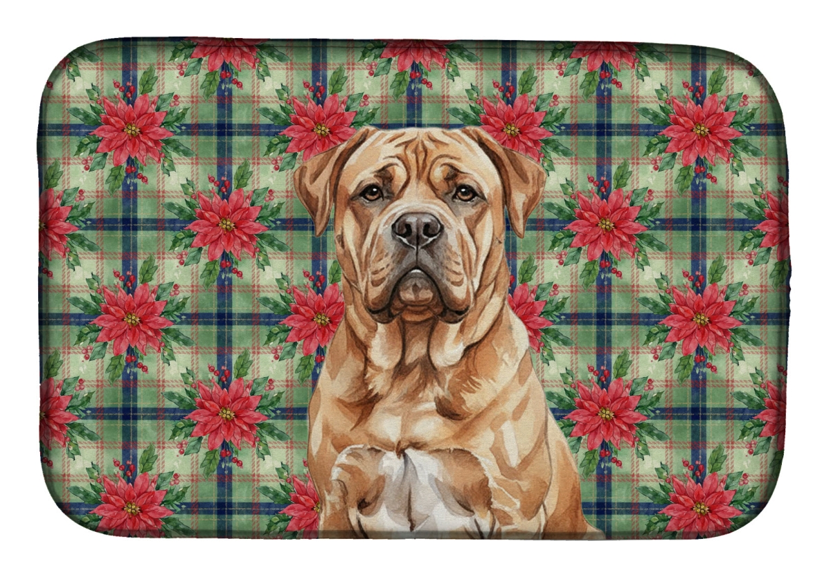 Picture of Carolines Treasures WDK8611DDM Unisex Adult Dogue De Bordeaux Christmas Poinsettias Dish Drying Mat - 21 x 14 in.