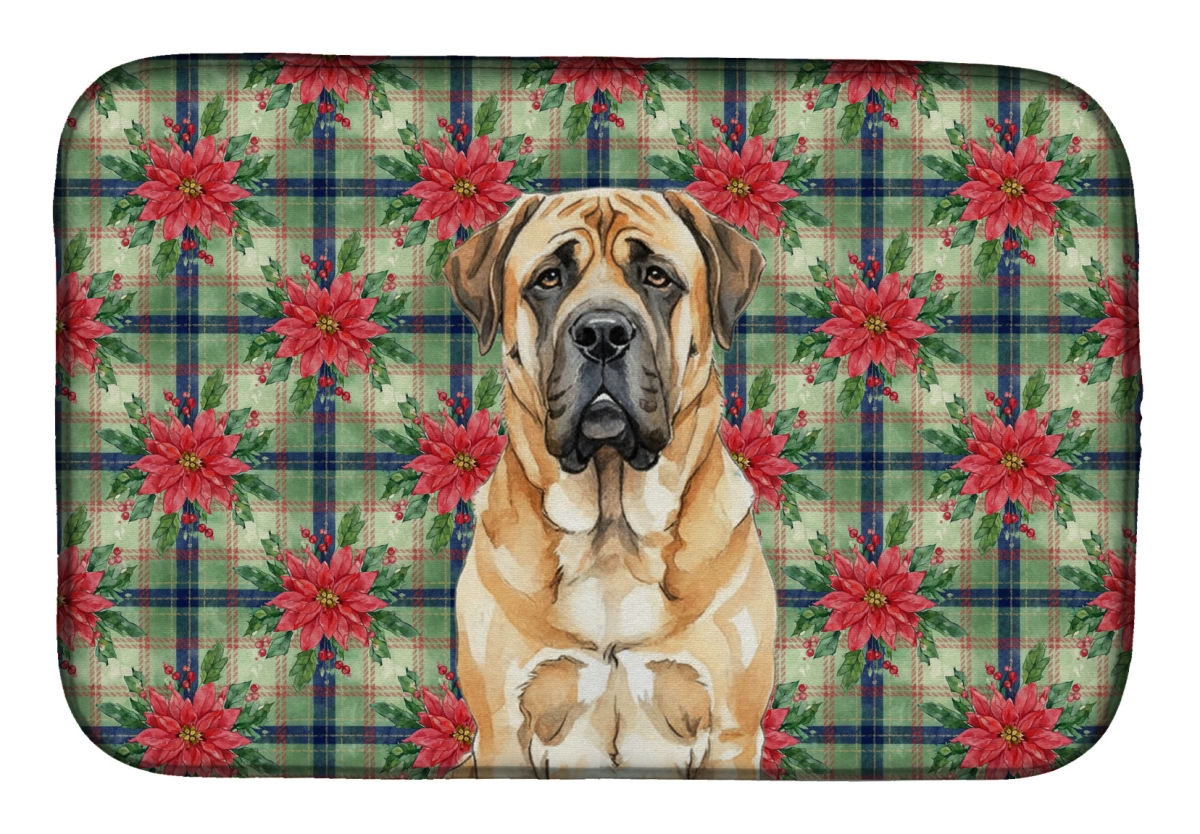 Picture of Carolines Treasures WDK8624DDM Unisex Adult Apricot English Mastiff Christmas Poinsettias Dish Drying Mat - 21 x 14 in.