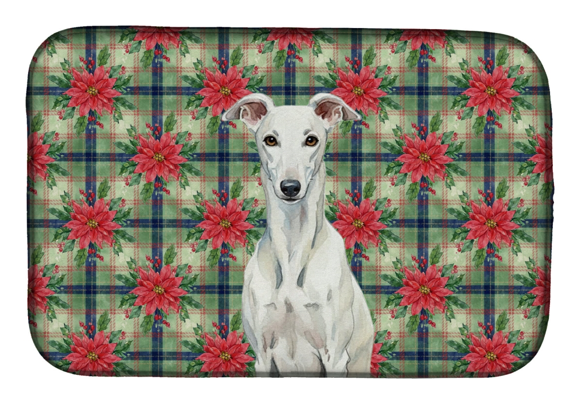 Picture of Carolines Treasures WDK8666DDM Unisex Adult White Greyhound Christmas Poinsettias Dish Drying Mat - 21 x 14 in.