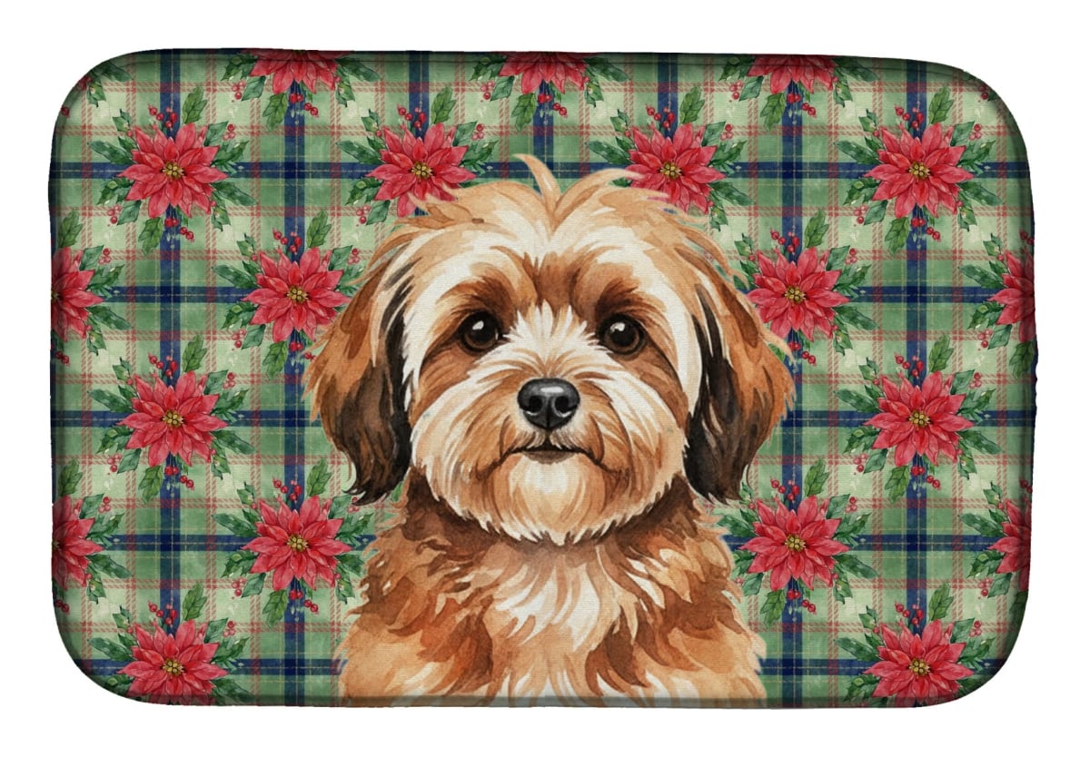 Picture of Carolines Treasures WDK8669DDM Unisex Adult Sable Havanese Christmas Poinsettias Dish Drying Mat - 21 x 14 in.
