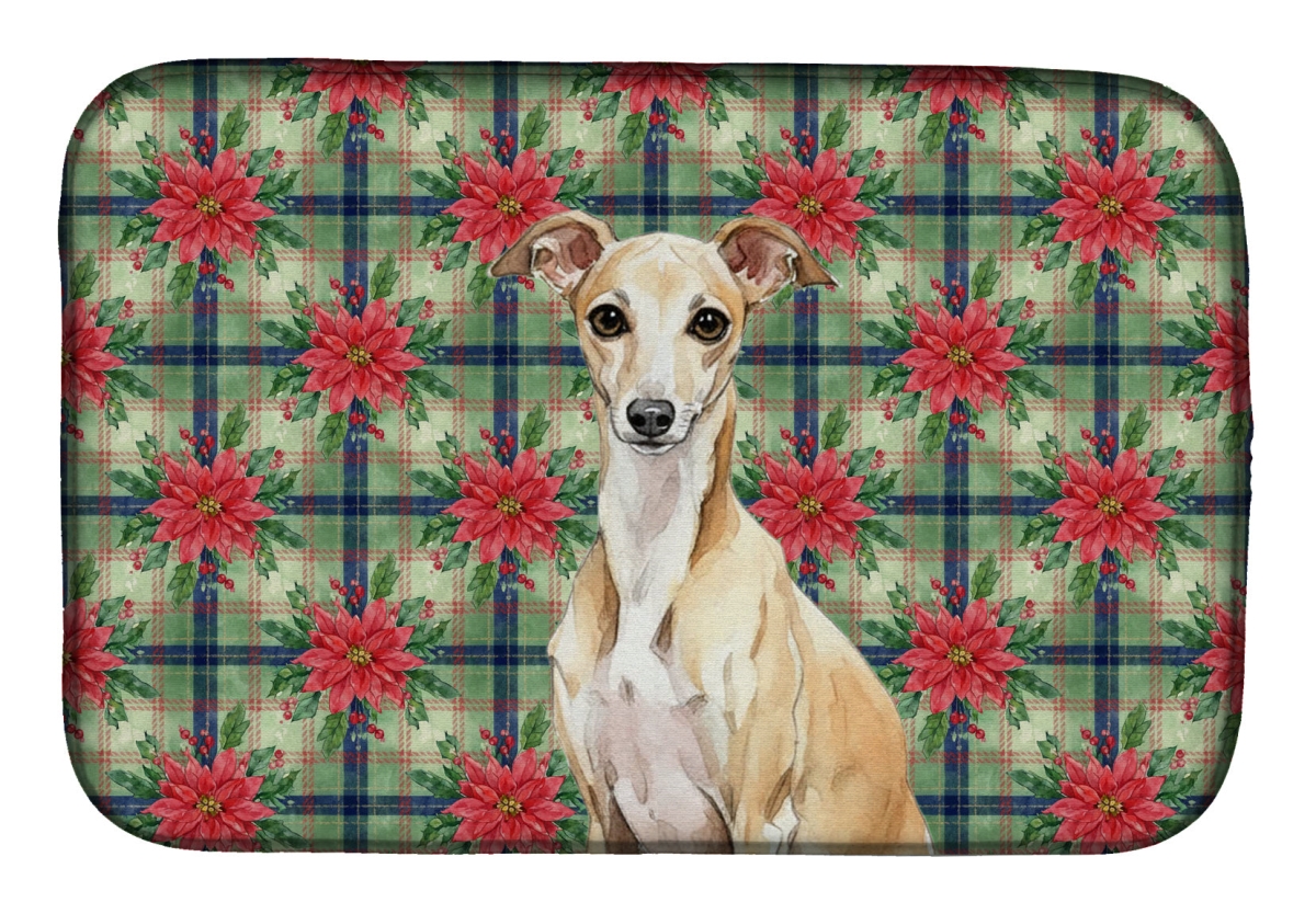 Picture of Carolines Treasures WDK8680DDM Unisex Adult Fawn Italian Greyhound Christmas Poinsettias Dish Drying Mat - 21 x 14 in.