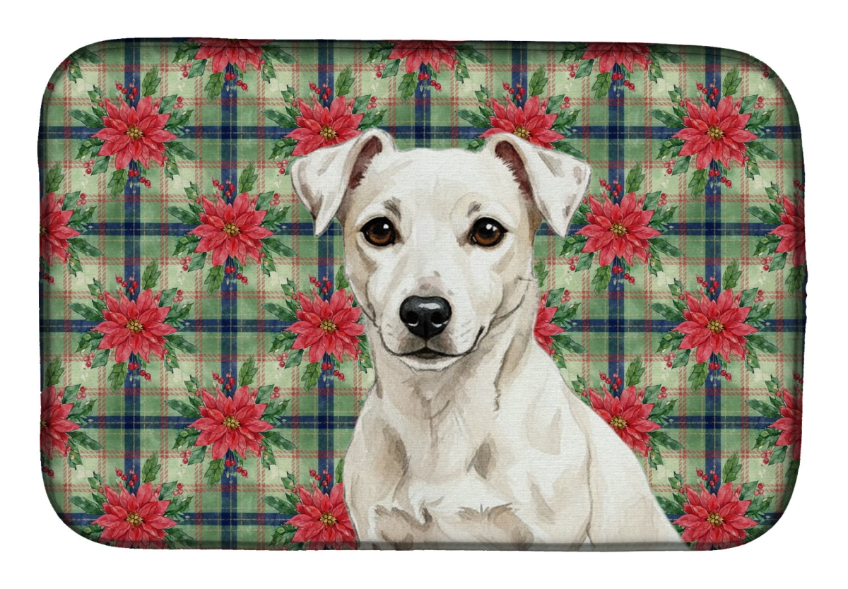 Picture of Carolines Treasures WDK8684DDM Unisex Adult White Jack Russell Terrier Christmas Poinsettias Dish Drying Mat - 21 x 14 in.