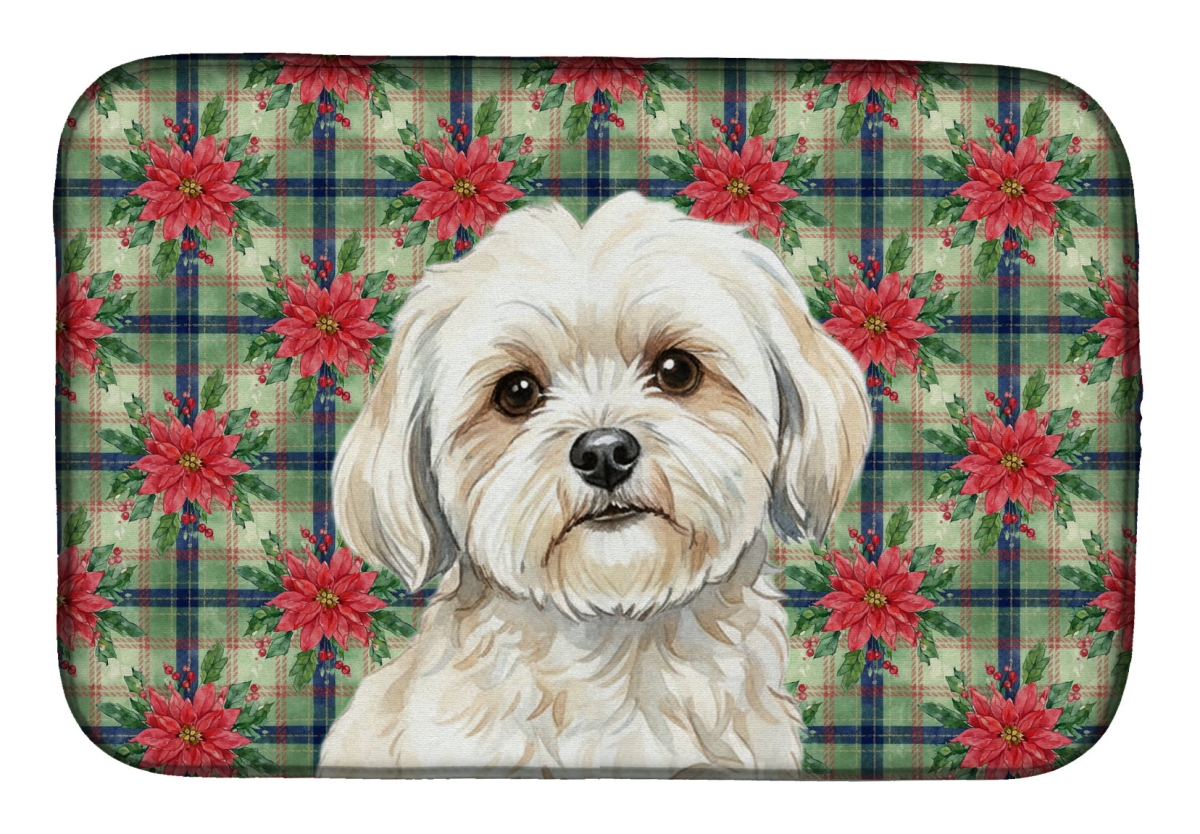 Picture of Carolines Treasures WDK8705DDM Unisex Adult White Lhasa Apso Christmas Poinsettias Dish Drying Mat - 21 x 14 in.
