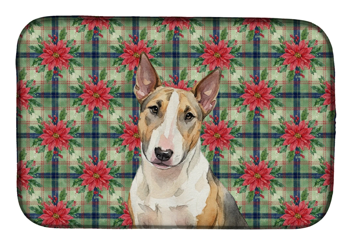Picture of Carolines Treasures WDK8712DDM Unisex Adult Tricolor Miniature Bull Terrier Christmas Poinsettias Dish Drying Mat - 21 x 14 in.
