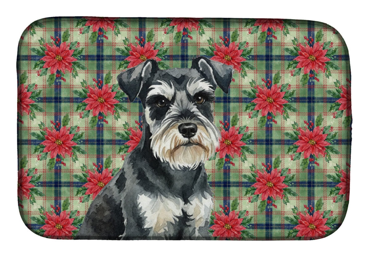 Picture of Carolines Treasures WDK8717DDM Unisex Adult Black & Silver Miniature Schnauzer Christmas Poinsettias Dish Drying Mat - 21 x 14 in.