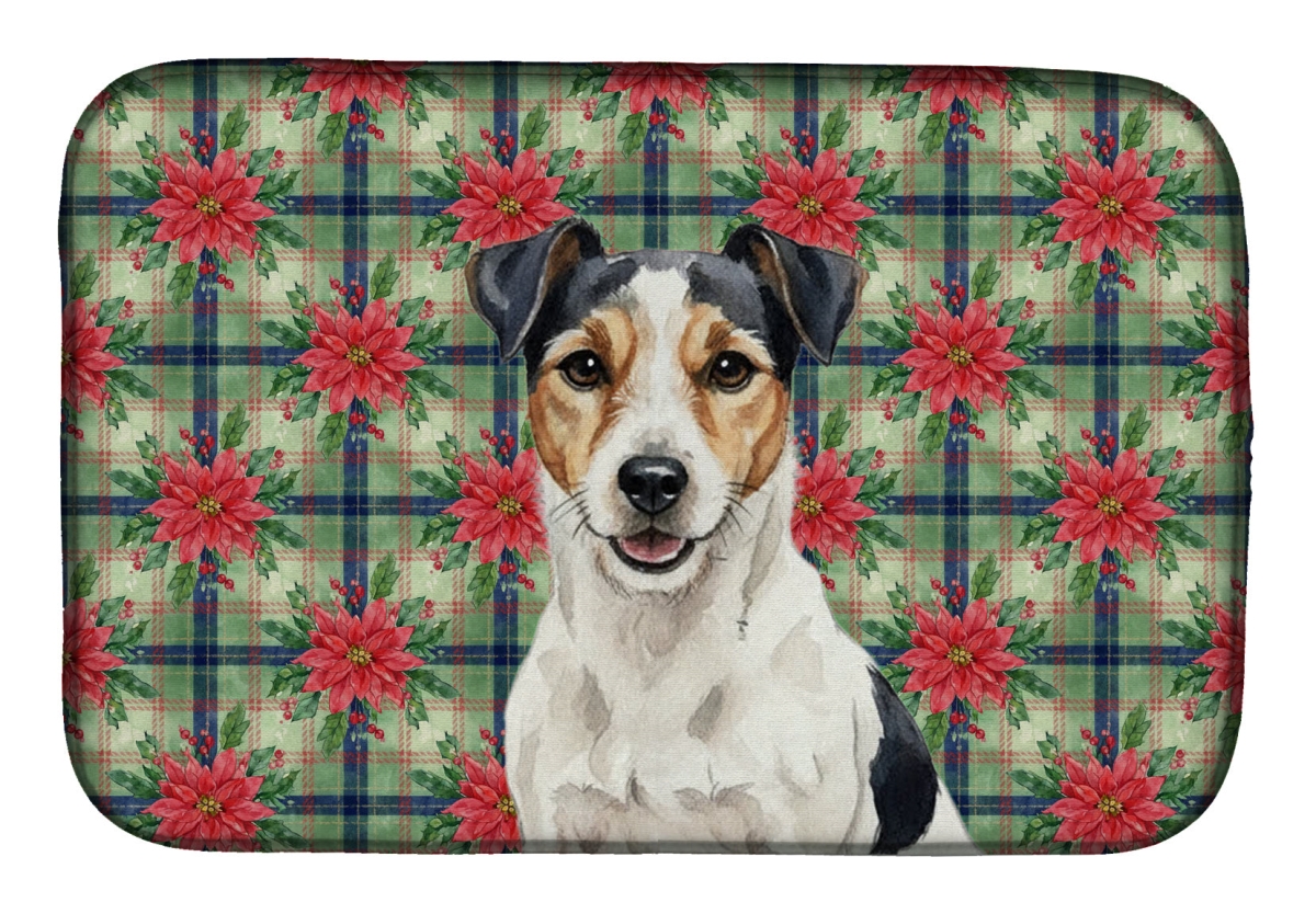 Picture of Carolines Treasures WDK8746DDM Unisex Adult Parson Russell Terrier Christmas Poinsettias Dish Drying Mat - 21 x 14 in.