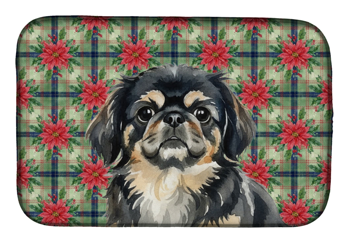 Picture of Carolines Treasures WDK8747DDM Unisex Adult Black & Tan Pekingese Christmas Poinsettias Dish Drying Mat - 21 x 14 in.