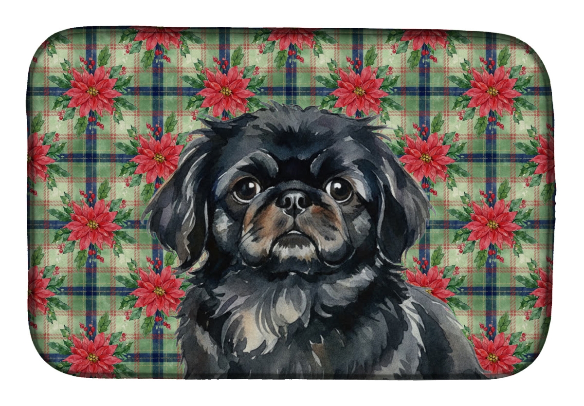 Picture of Carolines Treasures WDK8748DDM Unisex Adult Black Pekingese Christmas Poinsettias Dish Drying Mat - 21 x 14 in.