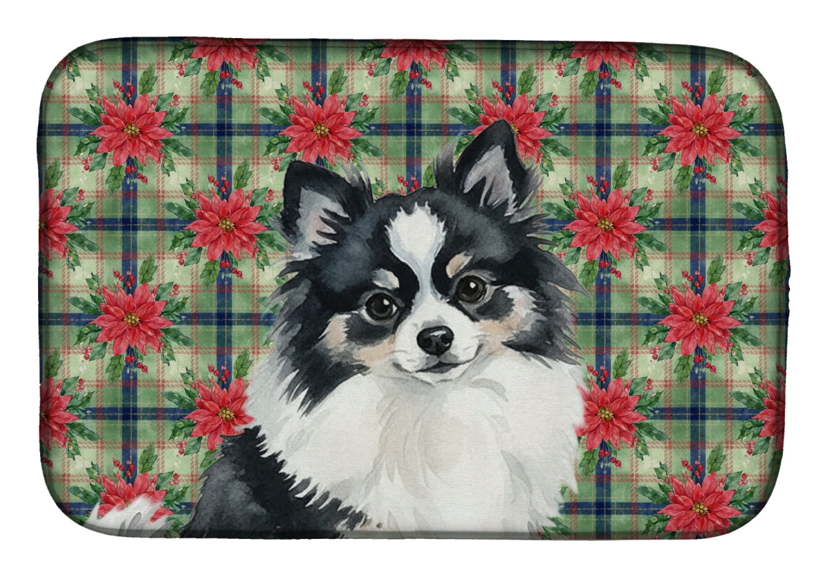 Picture of Carolines Treasures WDK8758DDM Unisex Adult Black & White Pomeranian Christmas Poinsettias Dish Drying Mat - 21 x 14 in.