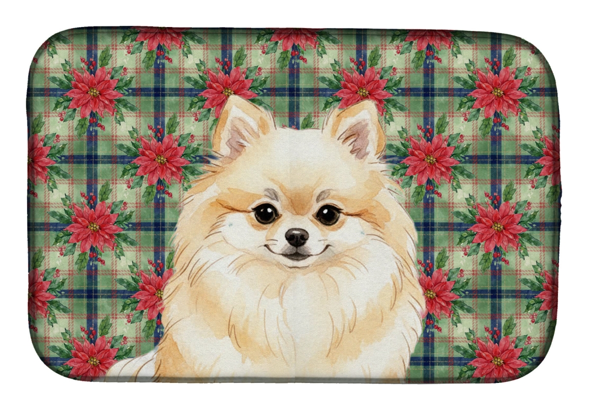 Picture of Carolines Treasures WDK8762DDM Unisex Adult Cream Pomeranian Christmas Poinsettias Dish Drying Mat - 21 x 14 in.