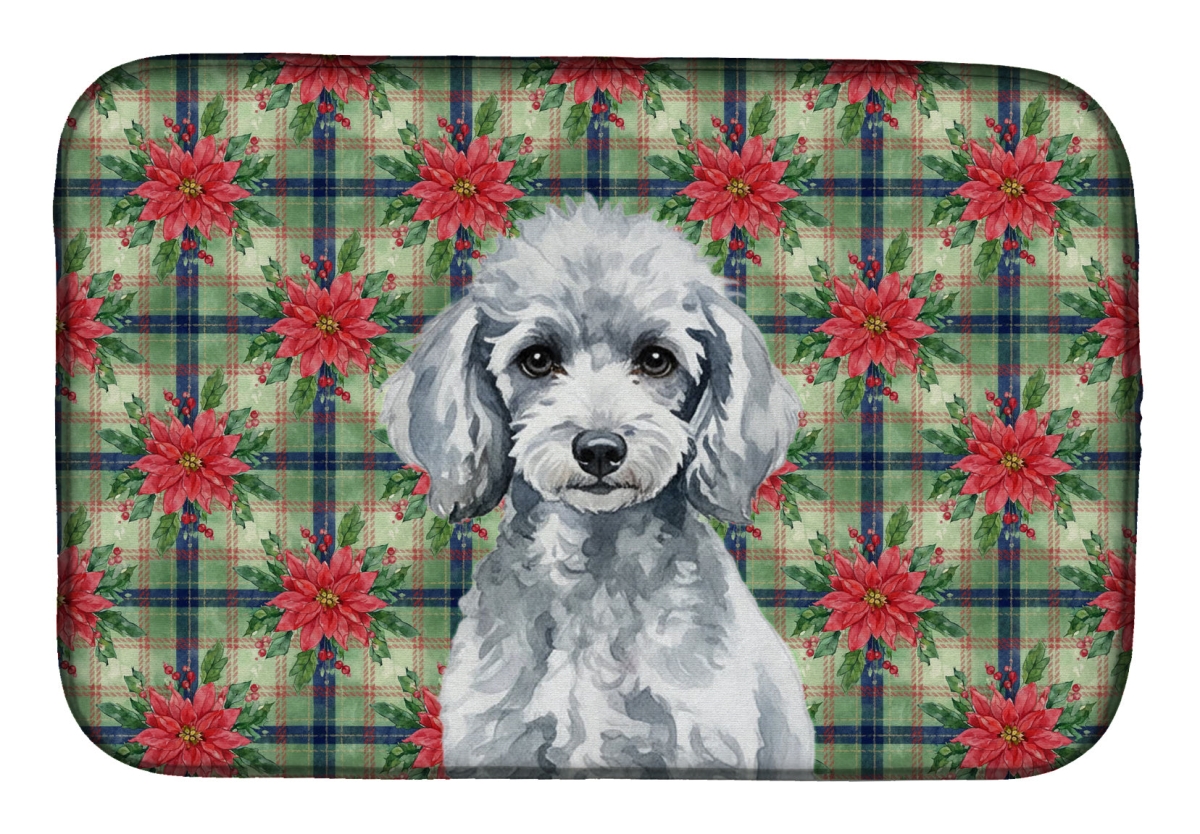 Picture of Carolines Treasures WDK8767DDM Unisex Adult Miniature Silver Poodle Christmas Poinsettias Dish Drying Mat - 21 x 14 in.