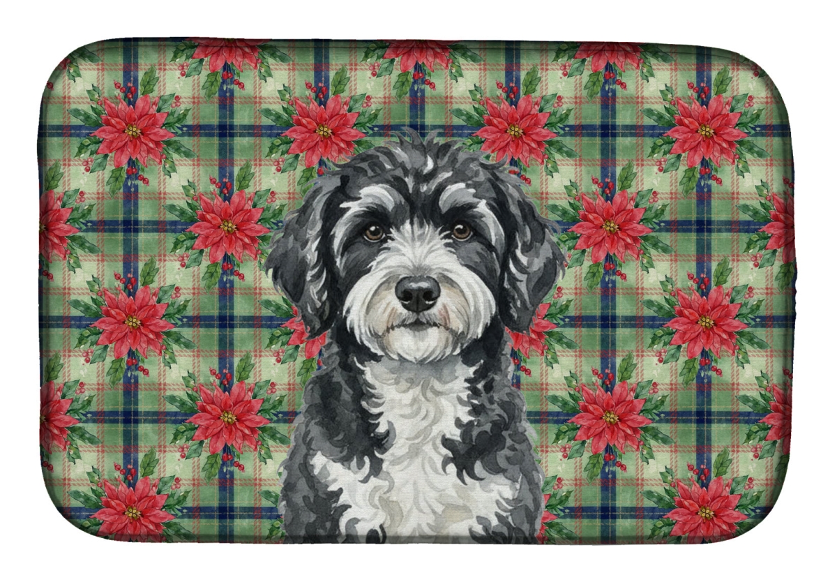 Picture of Carolines Treasures WDK8778DDM Unisex Adult Portuguese Water Dog Christmas Poinsettias Dish Drying Mat - 21 x 14 in.