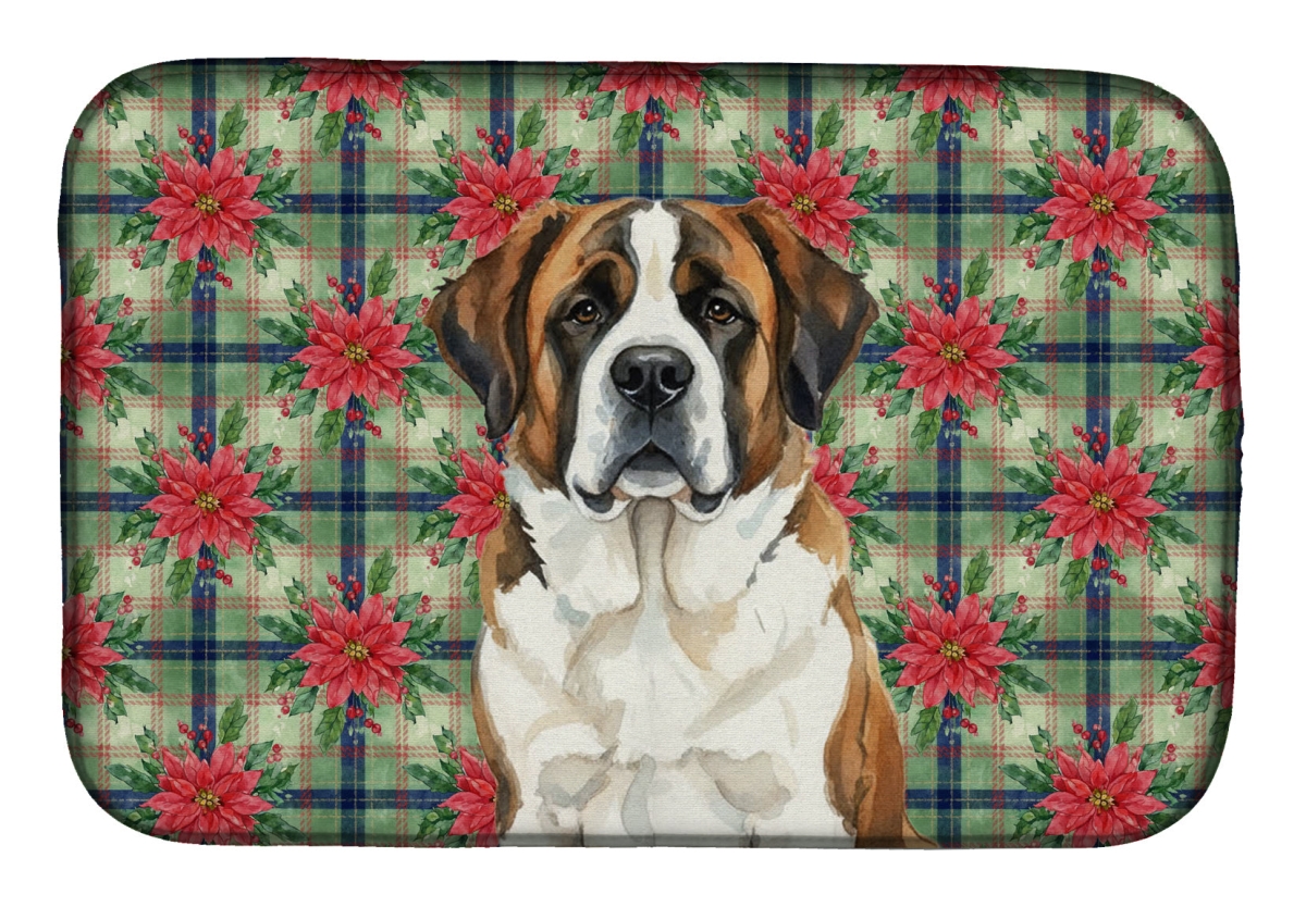 Picture of Carolines Treasures WDK8792DDM Unisex Adult Brindle & White Saint Bernard Christmas Poinsettias Dish Drying Mat - 21 x 14 in.