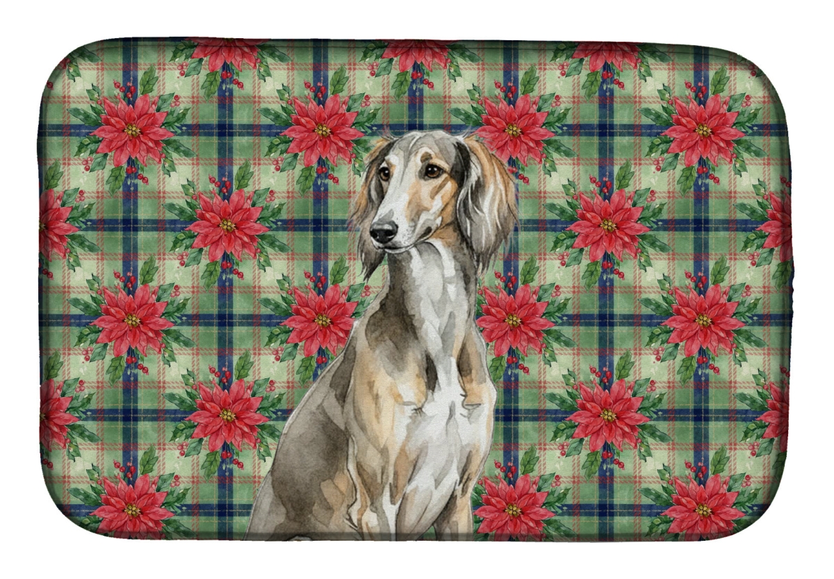 Picture of Carolines Treasures WDK8796DDM Unisex Adult Grizzle Saluki Christmas Poinsettias Dish Drying Mat - 21 x 14 in.