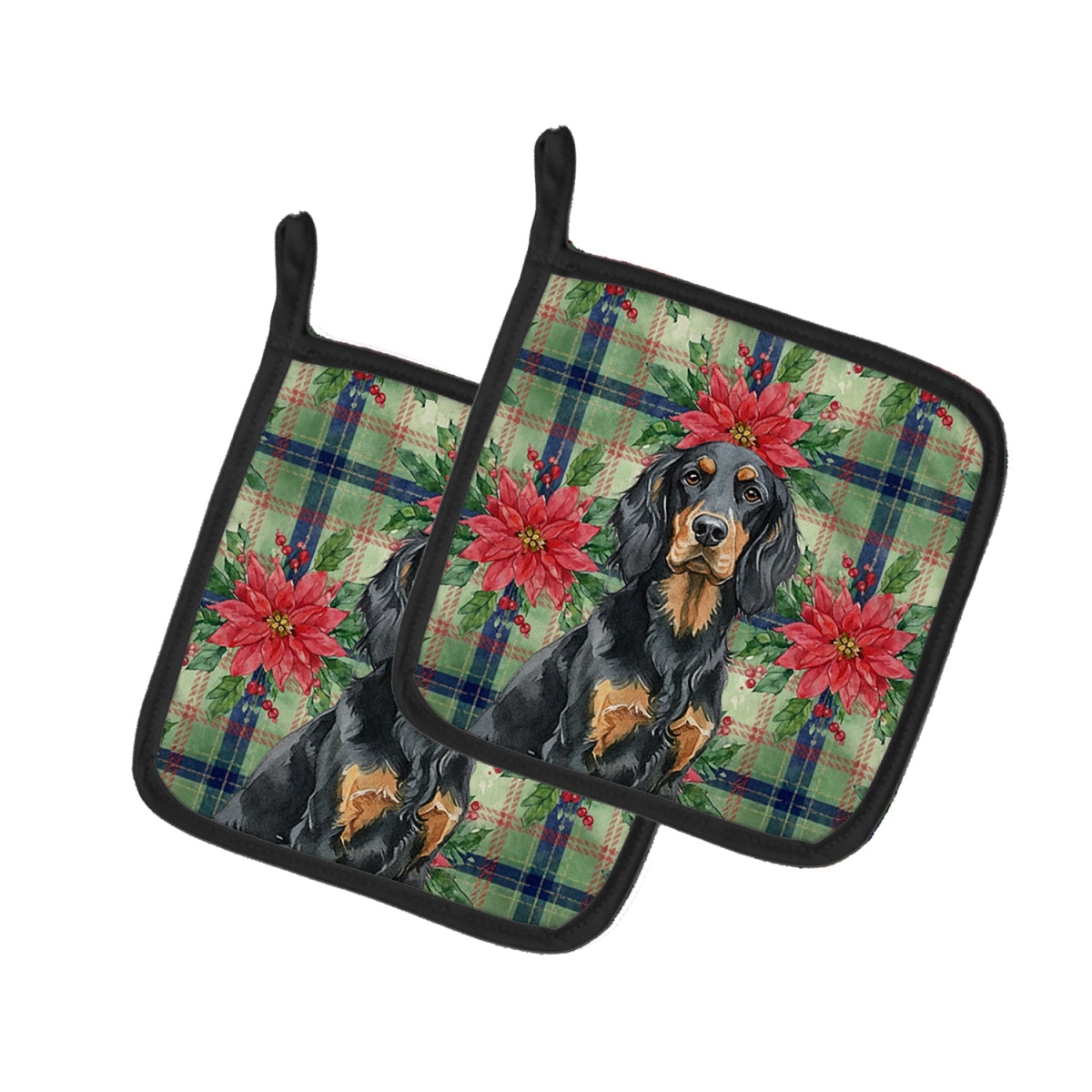 Picture of Carolines Treasures WDK8653PTHD Unisex Adult Gordon Setter Christmas Poinsettias Pot Holders - 7.5 x 7.5 in. - Set of 2
