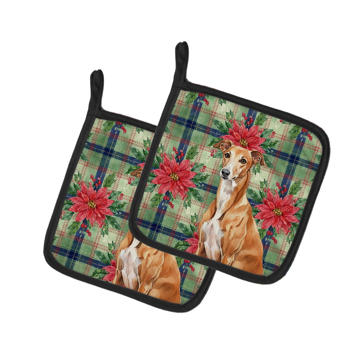Picture of Carolines Treasures WDK8665PTHD Unisex Adult Red Greyhound Christmas Poinsettias Pot Holders - 7.5 x 7.5 in. - Set of 2