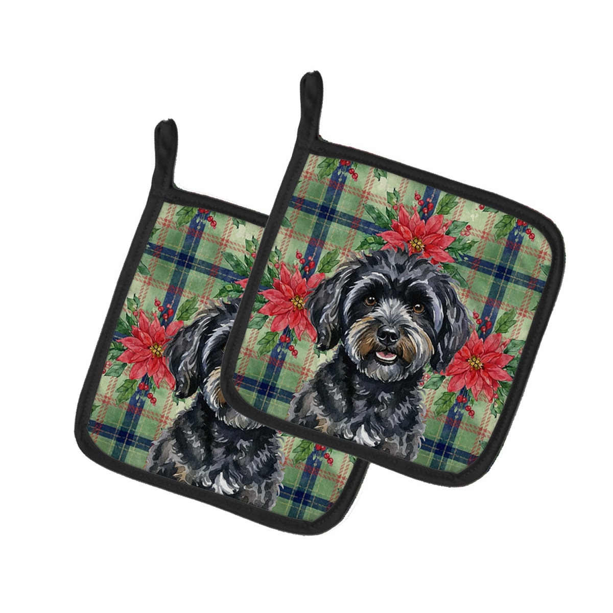 Picture of Carolines Treasures WDK8667PTHD Unisex Adult Black Havanese Christmas Poinsettias Pot Holders - 7.5 x 7.5 in. - Set of 2