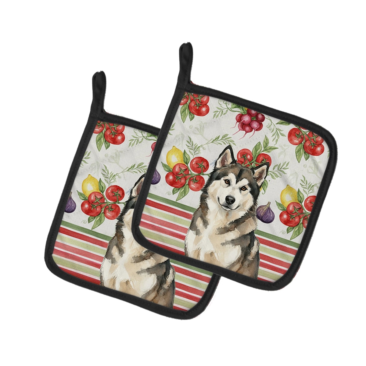 Picture of Carolines Treasures WDK8076PTHD Unisex Adult Sable & White Alaskan Malamute Vegetables Pot Holders - 7.5 x 7.5 in. - Set of 2