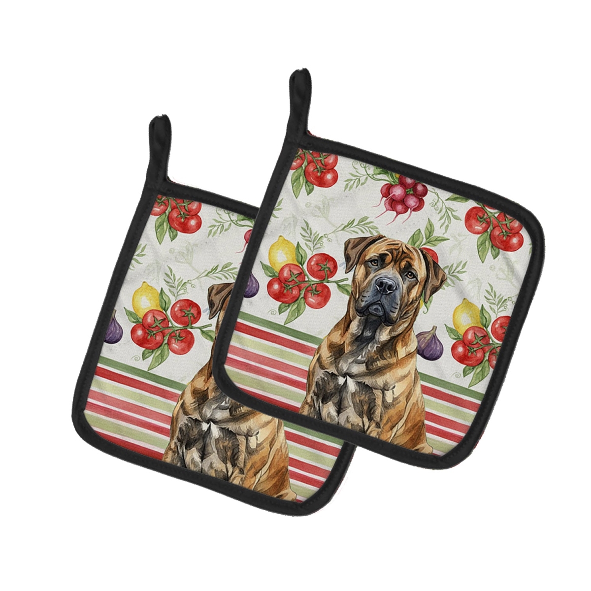 Picture of Carolines Treasures WDK8120PTHD Unisex Adult Brindle Boerboel Vegetables Pot Holders - 7.5 x 7.5 in. - Set of 2