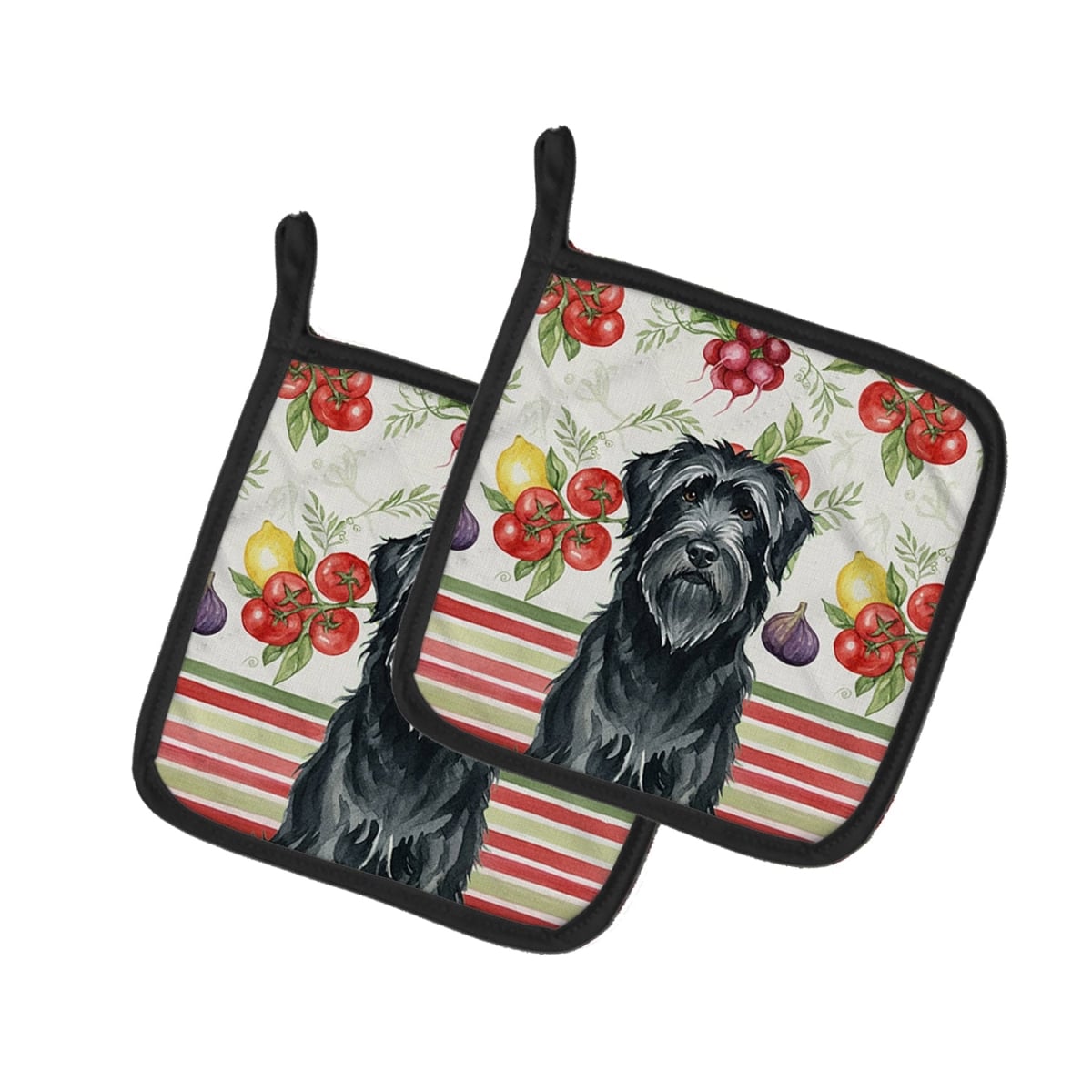Picture of Carolines Treasures WDK8140PTHD Unisex Adult Black Briard Vegetables Pot Holders - 7.5 x 7.5 in. - Set of 2