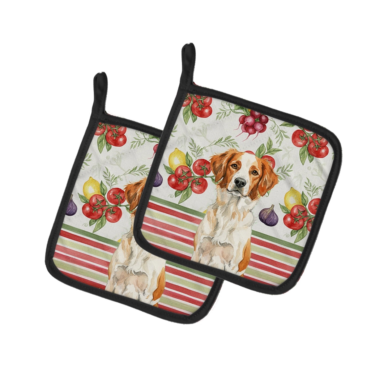 Picture of Carolines Treasures WDK8144PTHD Unisex Adult Orange & White Brittany Vegetables Pot Holders - 7.5 x 7.5 in. - Set of 2