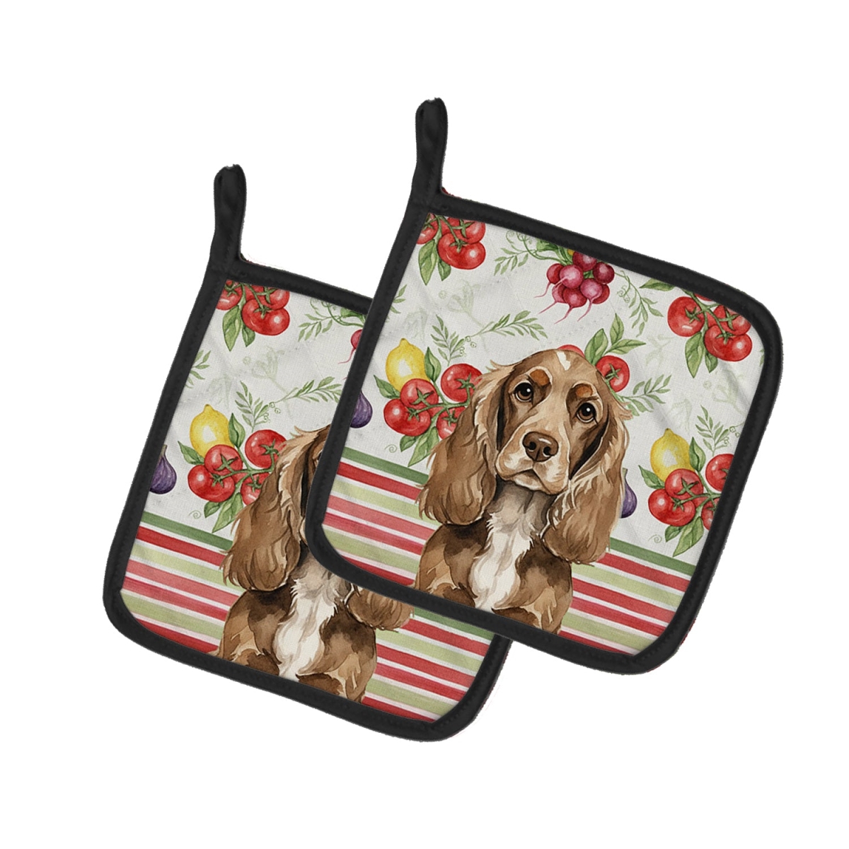 Picture of Carolines Treasures WDK8183PTHD Unisex Adult Chocolate Cocker Spaniel Vegetables Pot Holders - 7.5 x 7.5 in. - Set of 2