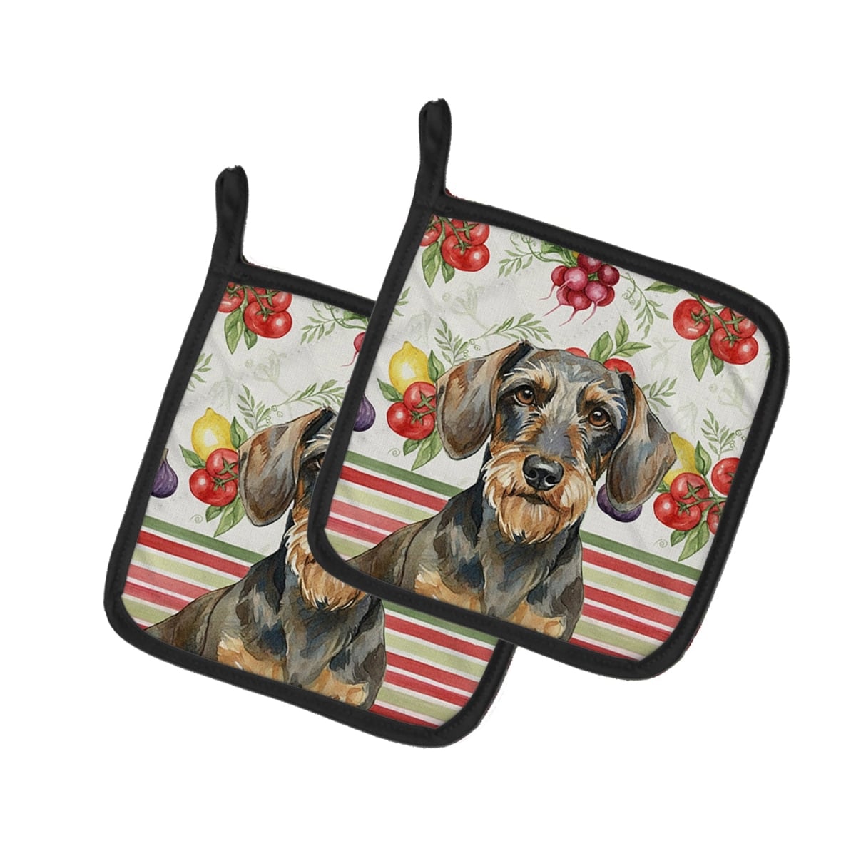 Picture of Carolines Treasures WDK8203PTHD Unisex Adult Wirehaired Wild Boar Dachshund Vegetables Pot Holders - 7.5 x 7.5 in. - Set of 2