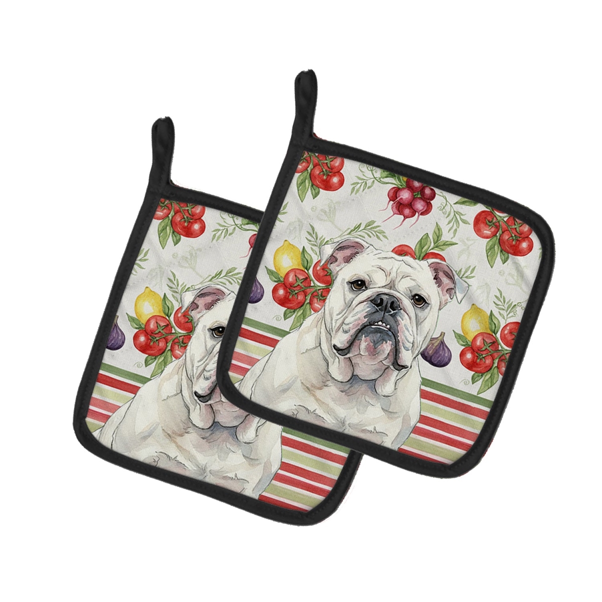 Picture of Carolines Treasures WDK8215PTHD Unisex Adult White English Bulldog Vegetables Pot Holders - 7.5 x 7.5 in. - Set of 2