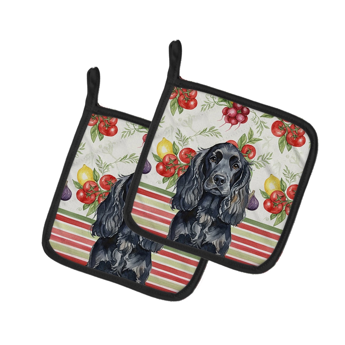 Picture of Carolines Treasures WDK8216PTHD Unisex Adult Black English Cocker Spaniel Vegetables Pot Holders - 7.5 x 7.5 in. - Set of 2