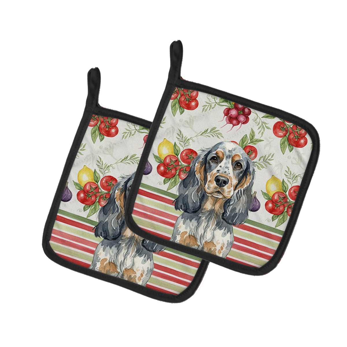 Picture of Carolines Treasures WDK8217PTHD Unisex Adult Blue Roan & Tan English Cocker Spaniel Vegetables Pot Holders - 7.5 x 7.5 in. - Set of 2