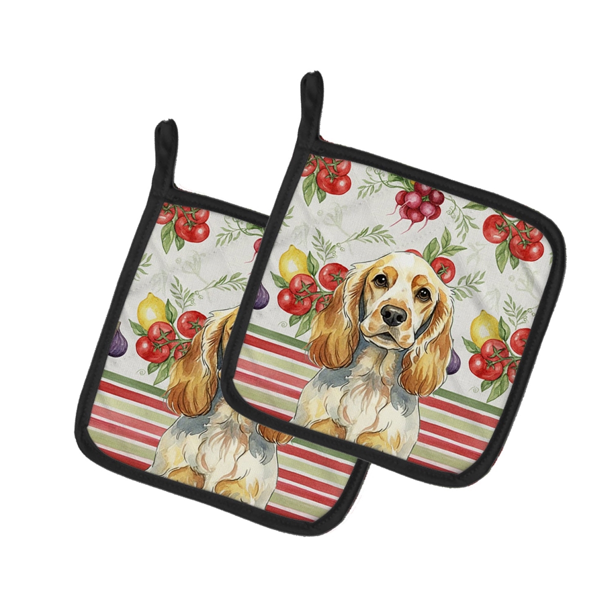 Picture of Carolines Treasures WDK8219PTHD Unisex Adult Lemon Roan English Cocker Spaniel Vegetables Pot Holders - 7.5 x 7.5 in. - Set of 2