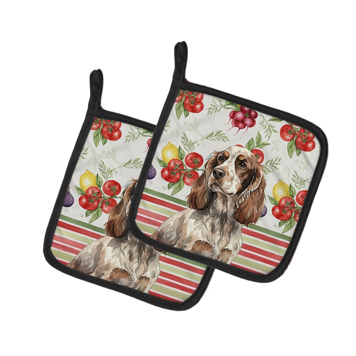 Picture of Carolines Treasures WDK8221PTHD Unisex Adult Liver Roan English Cocker Spaniel Vegetables Pot Holders - 7.5 x 7.5 in. - Set of 2