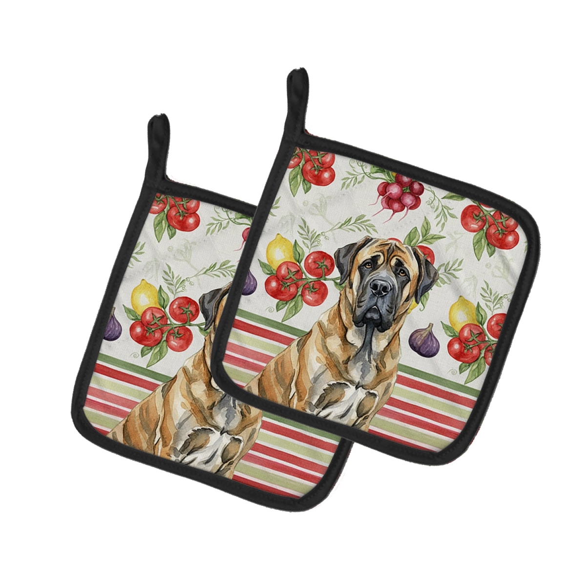 Picture of Carolines Treasures WDK8225PTHD Unisex Adult Brindle English Mastiff Vegetables Pot Holders - 7.5 x 7.5 in. - Set of 2
