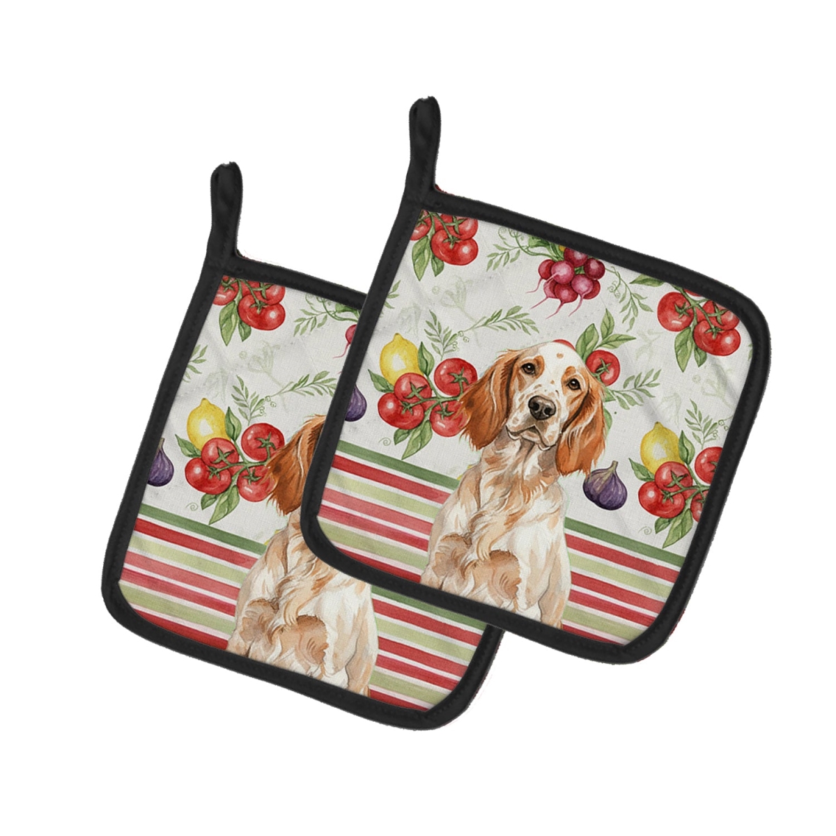 Picture of Carolines Treasures WDK8230PTHD Unisex Adult Orange Belton English Setter Vegetables Pot Holders - 7.5 x 7.5 in. - Set of 2