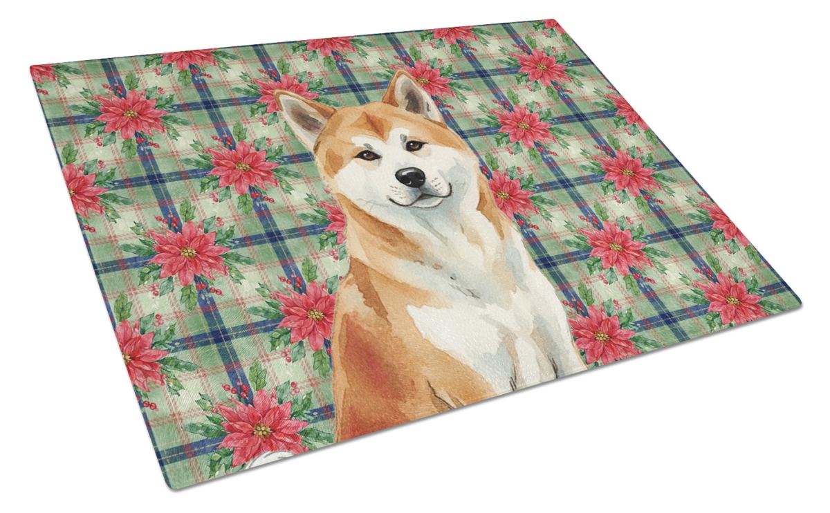 Picture of Carolines Treasures WDK8470LCB Unisex Adult Red Akita Christmas Poinsettias Glass Cutting Board - 15 x 12 in.