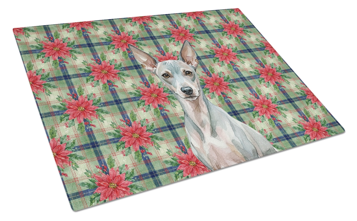 Picture of Carolines Treasures WDK8478LCB Unisex Adult American Hairless Terrier Christmas Poinsettias Glass Cutting Board - 15 x 12 in.